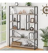 LVB Industrial 6 Tier Bookshelf, Large Tall Open Rustic Vintage Etagere Bookcase, Gray Big Wide M...