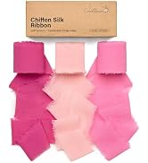 Hot Pink Chiffon Ribbon 1.5'' x 21 Yd Hot Pink/Blush Pink Handmade Fringe Chiffon Silk Ribbon for...