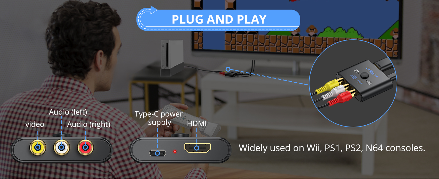 CAMWAY RCA to HDMI Converter with AV Cable