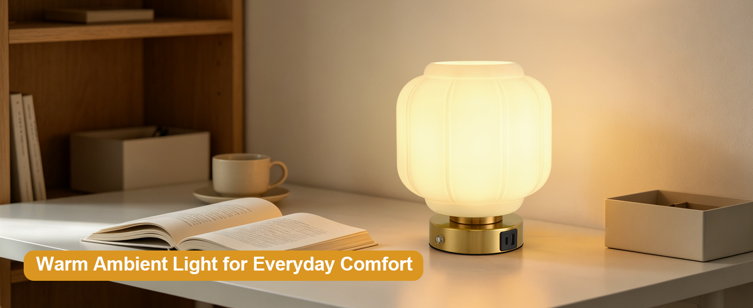 Rechargeable Table Lamp Cordless Milk Glass Bedside Lamp Small white and gold
