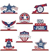 8 Pcs 250 Anniversary Patriotic Table Decor Wooden USA 250th Anniversary 4th of July Table Signs ...