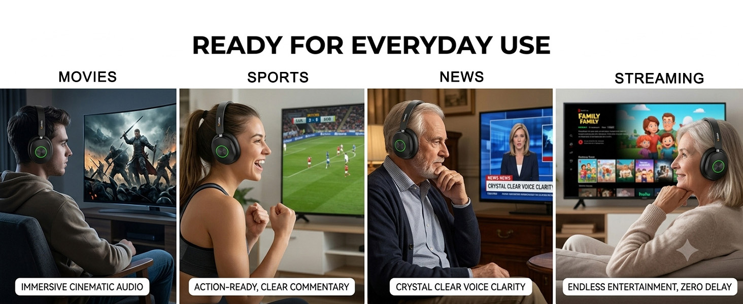 wireless tv headphones, headphones for tv watching, tv headset for seniors elderly