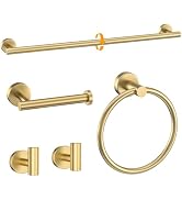 Brushed Gold Towel Bar Set 5 Pieces Round Bathroom Hardware Set Includes 23.6in Towel Bar Towel R...