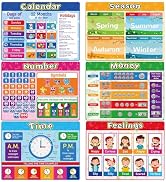 Educational Plastic Placemats for Kids Set of 6 Washable Preschool Toddler Placemat Non Reusable ...
