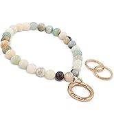 HONZUEN Beaded Wrist Key Lanyard, Natural Stone Wristlet Keychain Lanyard for Women, Wrist Strap ...