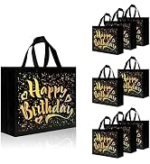 cabzymx 9 Pcs Black Birthday Gift Bags with Gold Shiny Stars, 12.6 x 4.7 x 11 In Reusable Gift Ba...