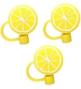3Pcs Yellow lemon Straw Cover Cap Reusable Silicone Straw Toppers Drinking Straw Tips Lids Drinki...