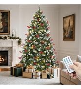 YITAHOME Prelit Pre-Decorated Christmas Tree 6FT with Remote | Artificial Hinged Christmas Tree w...