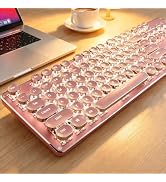 Wireless Typewriter Style Mechanical Keyboard with White Backlit, Pink | Bluetooth/2.4G/Wired, Cl...