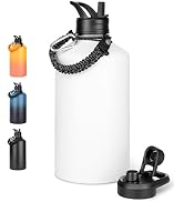 Fijinhom Gallon Water Bottle with Straw&Spout Lid, 304 Stainless Steel Water Jug with Handle and ...