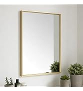 Bathroom Mirror for Wall, 16x24 Inch Metal Framed Mirror, Brushed Gold Rectangle Mirror, Bathroom...