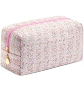 Lestp Small Makeup Bag Quilted Cosmetic Bag Floral Travel Toiletry Bags for Women Cute Pencil Cas...