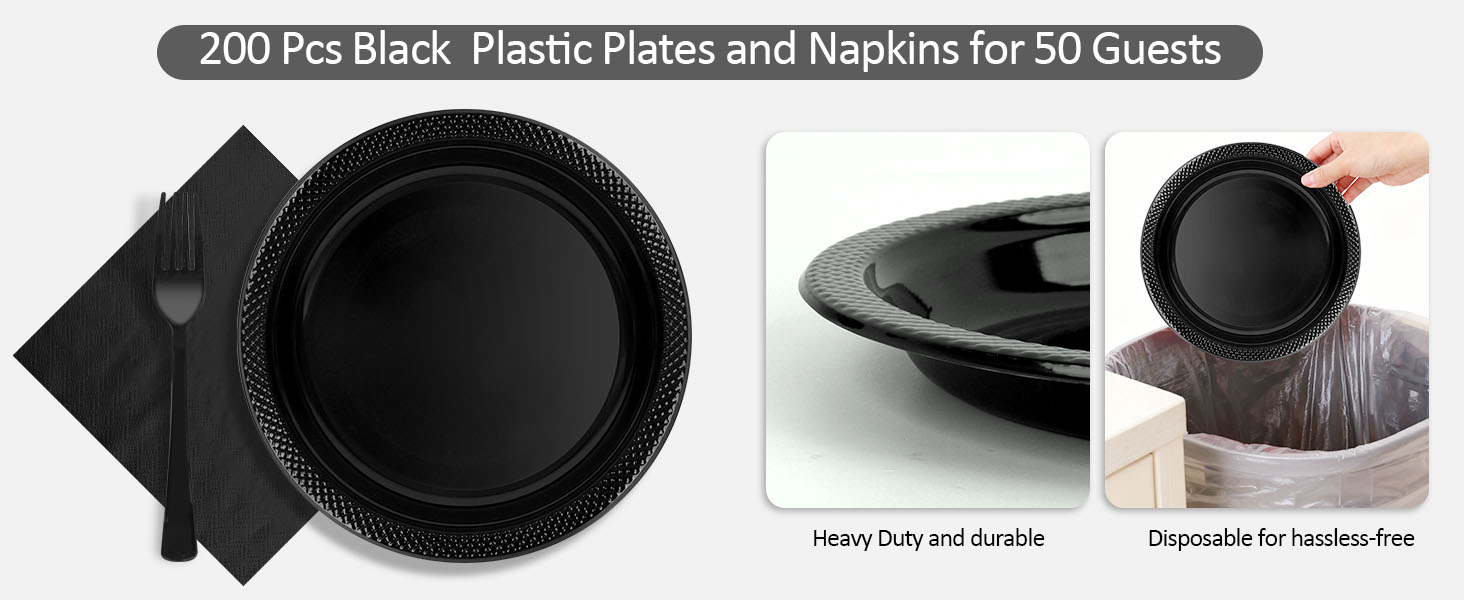 black plastic plates for party