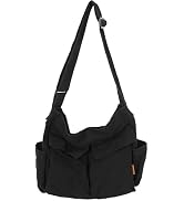 Canvas Messenger Bag Large Hobo Crossbody Bag with Multiple Pockets Casual Shoulder Tote Bag for ...