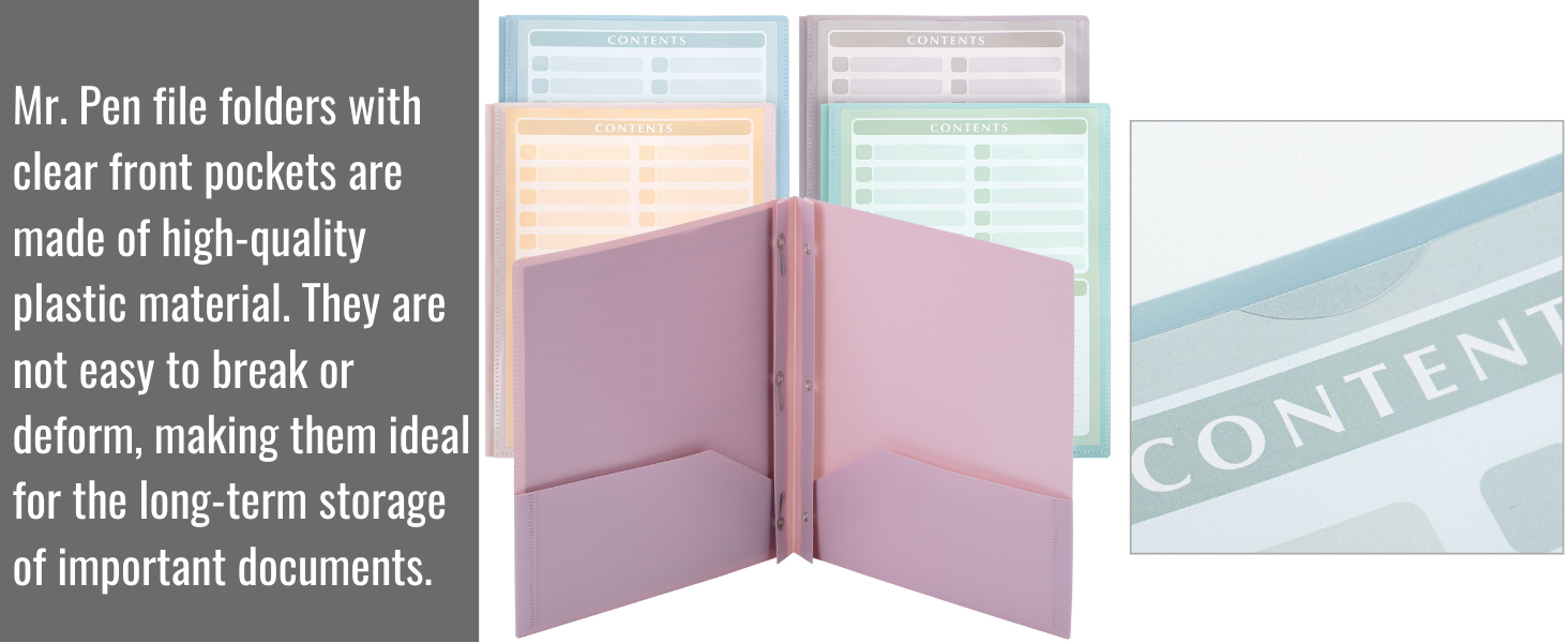 Mr. Pen- Plastic Folders with Clear Front Pocket