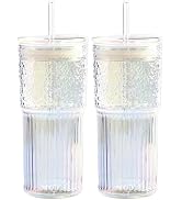 MINGHYZYA 20 OZ Iced Coffee Cup With Glass Lids and Straws,High Borosilicate Glass Tumbler Cup Re...