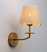 JIMUBEAM Boho Rattan Wall Sconce Hardwired with Curved Arm, E26 1-Light Indoor Wall Light Fixture...