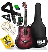 Pyle Acoustic Guitar Starter Pack-34” ½ Junior Size 6 Linden Wood Red Burst Design w/Accessories ...