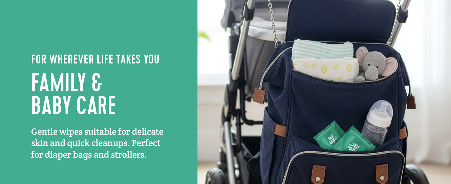 Stall Mates, Individually wrapped wet wipes for on-the-go. Ready for family and baby care