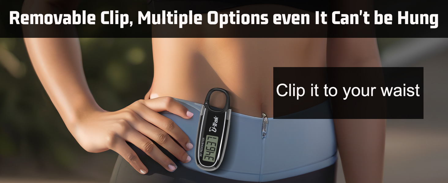 U-Trak 3D pedometer for walking with removable clip