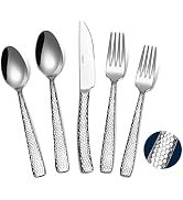 Forged Silverware Set for 4, VIVANI 20-Piece Thicken Hammered Silverware Heavy Duty Stainless Ste...