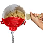 Pasta Pal Red Clip-On Silicone Strainer | Space-Saving Kitchen Gadget for Pasta, Vegetables & Mor...