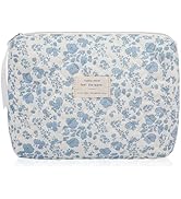 Floral Makeup Bag, Large Cosmetic Bag for Women Girls, Cute Cotton Make up Pouch, Quilted Makeup ...