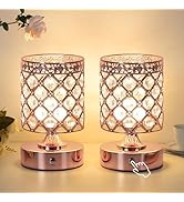 TOBUSA Crystal Rechargeable Cordless Table Lamps Set of 2, Wireless Lamps with 3 Color Temps & St...