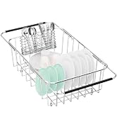 Fanbsy Small Dish Drainer Rack in Sink Adjustable, Expandable Stainless Steel Metal Dish Drying R...