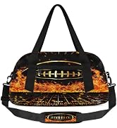 Gym Travel Duffle Bag for Boys - Fire Football Kids Overnighter Weekend Bag with Front Zipper Poc...