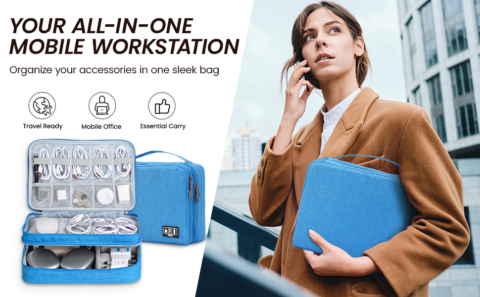 Large double layer electronic organizer bag for over ear headphones and chargers.