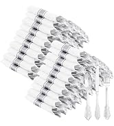 Joyido 400PCS Pre Rolled Silver Plastic Silverware Sets - Heavy Duty Fancy Silver Cutlery - Inclu...