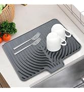 JACZZO Dish Drying Mat for Kitchen Counter, with Built-in Drain Lip, Food-Grade Silicone, Easy Cl...
