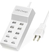 Wyssay USB Charger,5V 10A(50W) USB Charging Station with 10-Port (6 USB-A Port & 4 USB-C Port) Co...