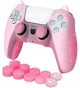 HLRAO Pink Cat Glitter Anti-Slip Protective Silicone Cover Skin Grips Compatible with PS5/Slim/Pr...