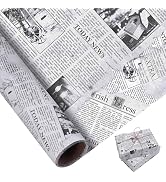 Larcenciel Vintage Newspaper Tissue Paper Roll | 17"x33', Black White Old News Print Wrapping Tis...