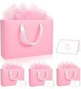 Epoesch 4 Pack Medium Pink Gift Bags with Handles and 12 Tissue Papers | 12.6x8.7x4 Inches for Wo...