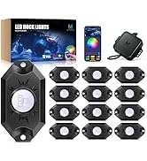 MICTUNING 2nd-Gen CM RGB Rock Lights - 12 Pods Waterproof Multicolor Neon Underglow Kit with Blue...