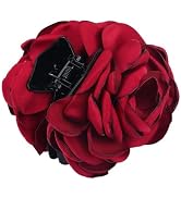 1Pc Wine red Women Chiffon Rose Flower Jaw Clip, Floral Jaw Barrettes Grips Clamps Twist Hair Up ...