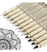 Muchcute Micro Fineliner Drawing Art Pens: 12 Black Fine Line Waterproof Ink Set Artist Supplies ...