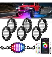 6 Pods Metal Aluminum RGB Rock Lights for Trucks Jeep UTV SUV ATV Golf Cart, Multi Chasing Color ...
