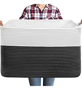 ClenClever 105L XXXL Large Blanket Basket, Rectangular Cotton Rope Basket, Laundry Hamper for Bla...