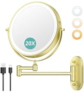 Auxmir 8'' Wall Mounted Lighted Makeup Mirror, 3200mAh Rechargeable Double-Sided 1X/20X Magnifyin...