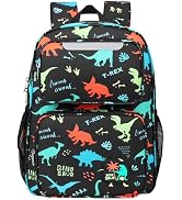 BrainyBees Kids Backpack for Boys Kindergarten - 15 Inch Sturdy School Bookbag Fits Folder, Dinos...
