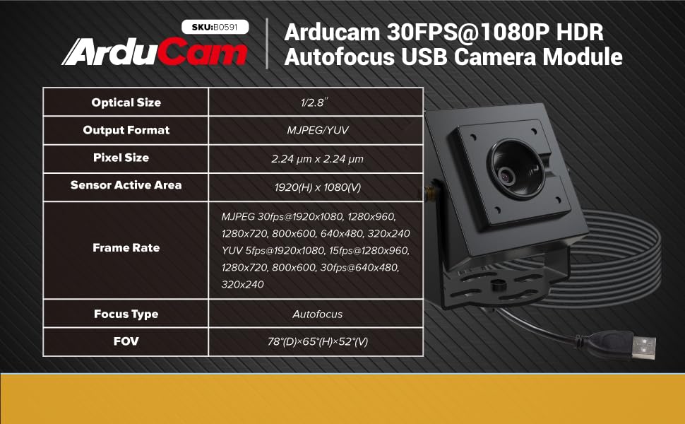 Arducam 1080P HDR Autofocus USB Camera Module
