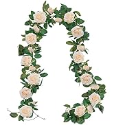 U'Artlines 3 Pack Artificial Champagne Rose Vines Floral Garlands Total 19.5 Ft Fake Vine Silk Fl...