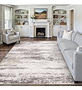 PureCozy 8x10 Area Rug Living Room Bedroom Carpet Washable Abstract Neutral Modern Large Gray Bei...