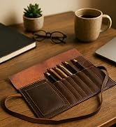 RUSTIC TOWN Leather Pencil Case Roll Up - Pen Pouch for Work, Business & Office
