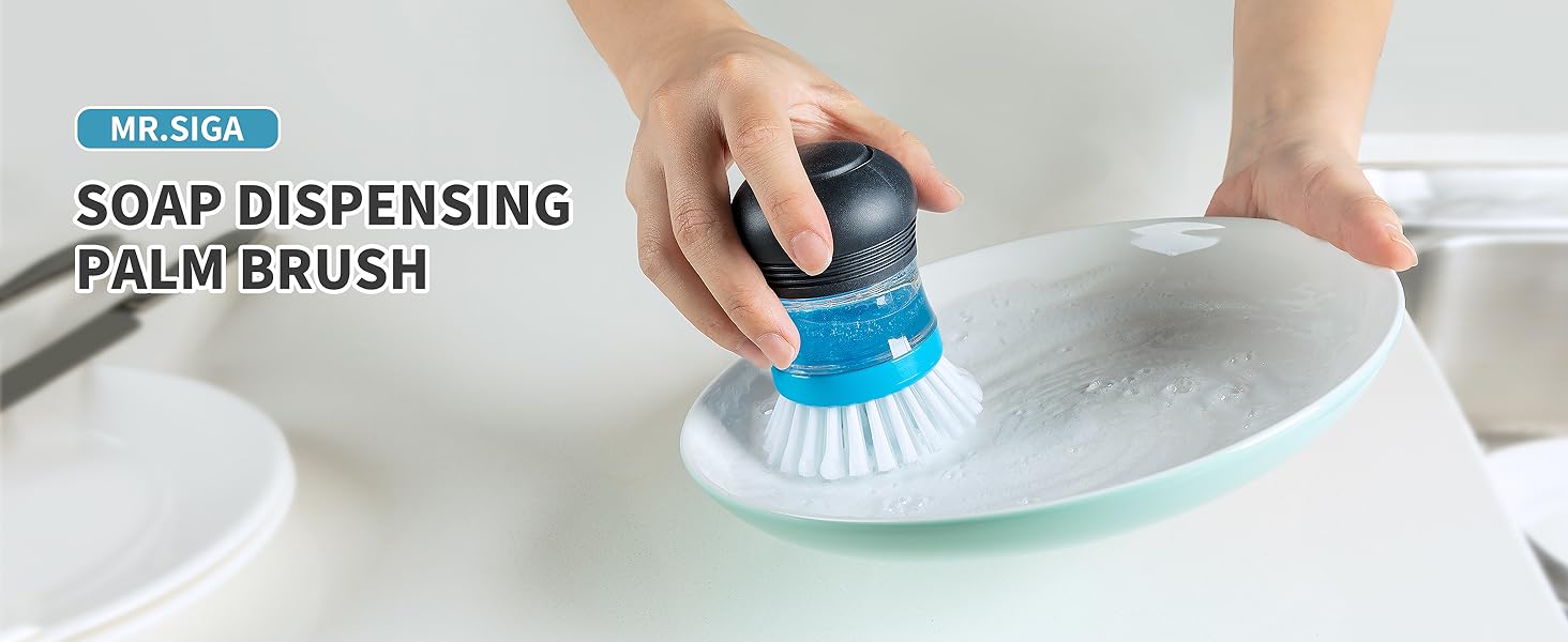 dish brush with soap dispenser, dish soap dispenser for kitchen