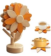 Sunflower Wooden Trivets for Hot Dishes Set of 5 — Beech Wood Heat Resistant Trivet Mats for Hot ...